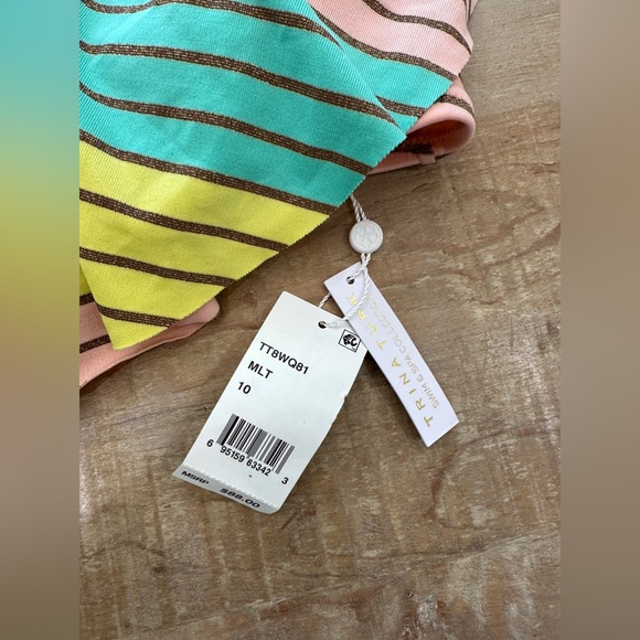 Trina Turk metallic stripe ruffle bikini top swim - Picture 5 of 11